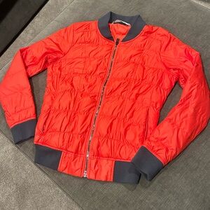 Athleta Orange Puffer Goose Down Bomber Jacket